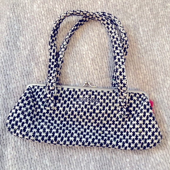 Y2K Hello Kitty Sanrio Houndstooth Mini Purse Vintage Pink Flower Wool Blend - Picture 2 of 7